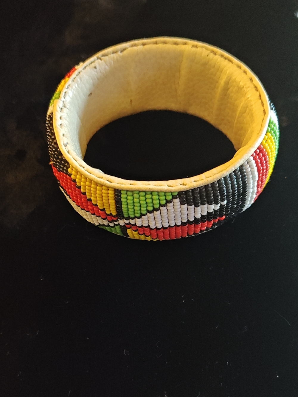 Hand-Beaded Multicolor Leather Cuff Bracelet